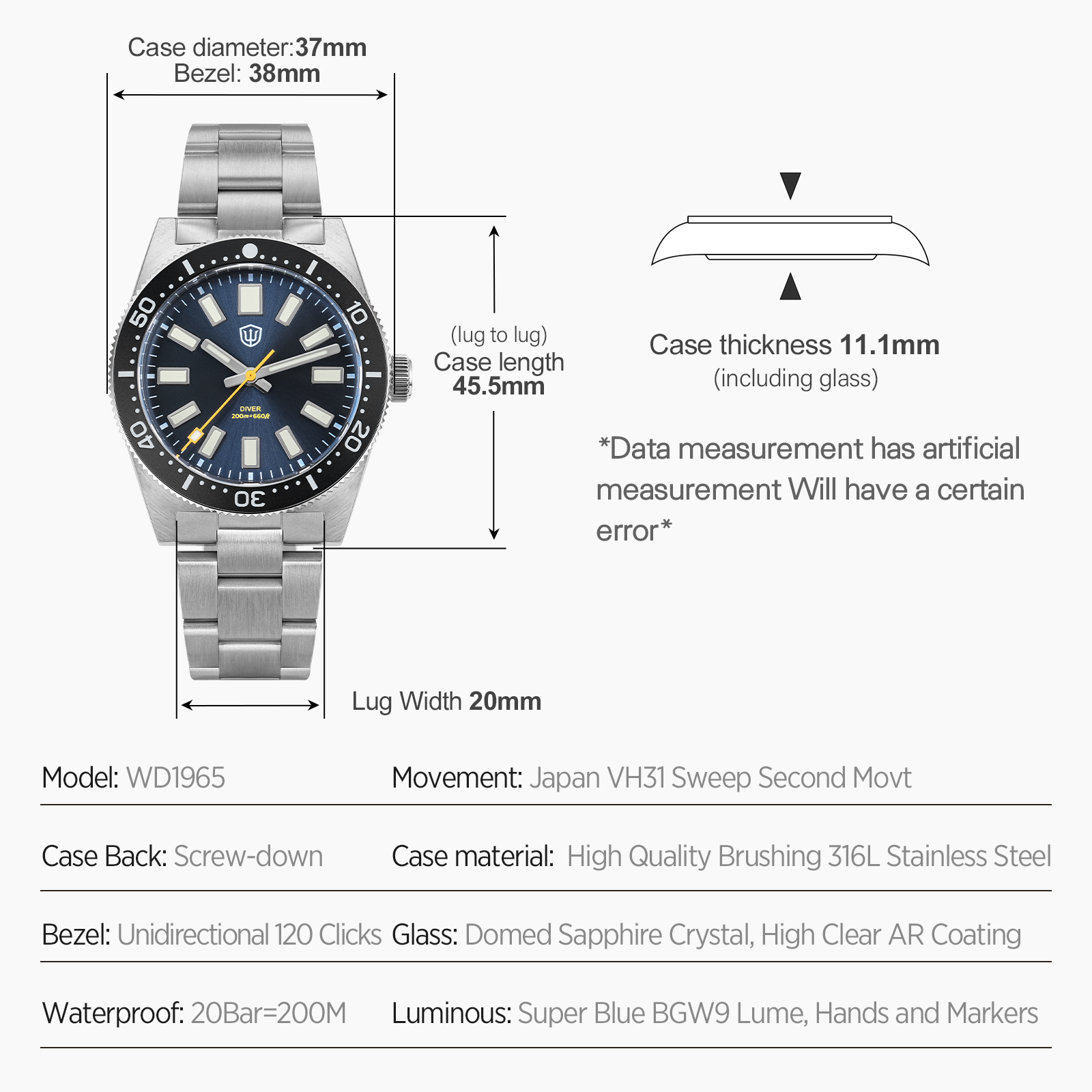 Watchdives 37Mm WD1965 V2 Orol - Luxury Watch Uk recensione e prezzo